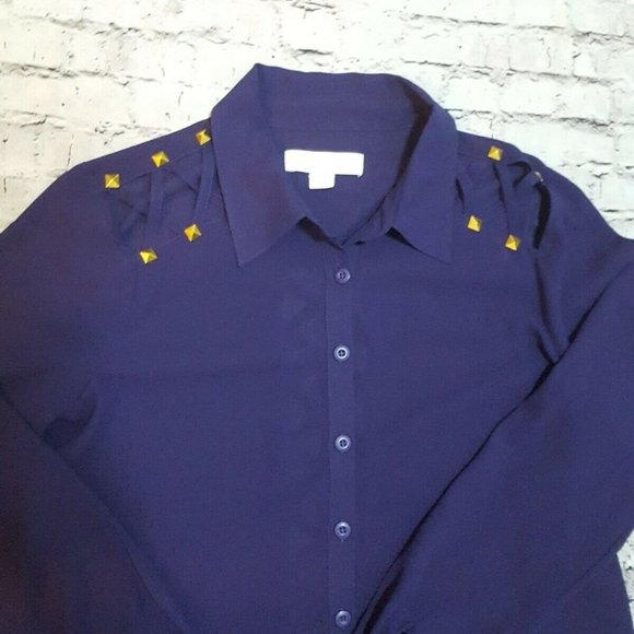 Nicki Minaj Ladies Size Small Purple Studded Button Down Top Blouse - Picture 4 of 5